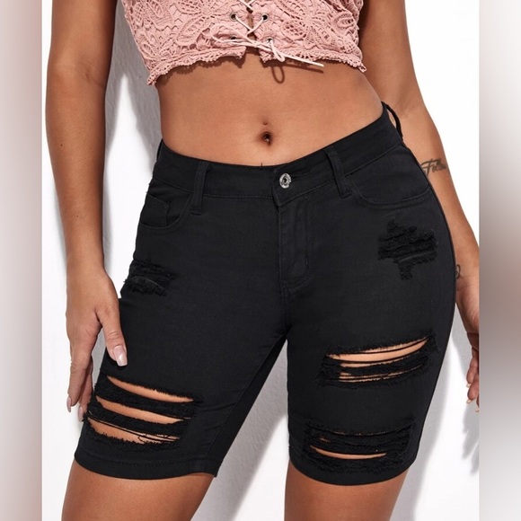 SHEIN Ripped Denim Shorts - Picture 1 of 2
